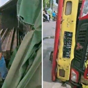 Mobil Truck Pengangkut Kayu Hilang Kendali Tabrak  Pengguna Jalan Di Adisucipto Pontianak